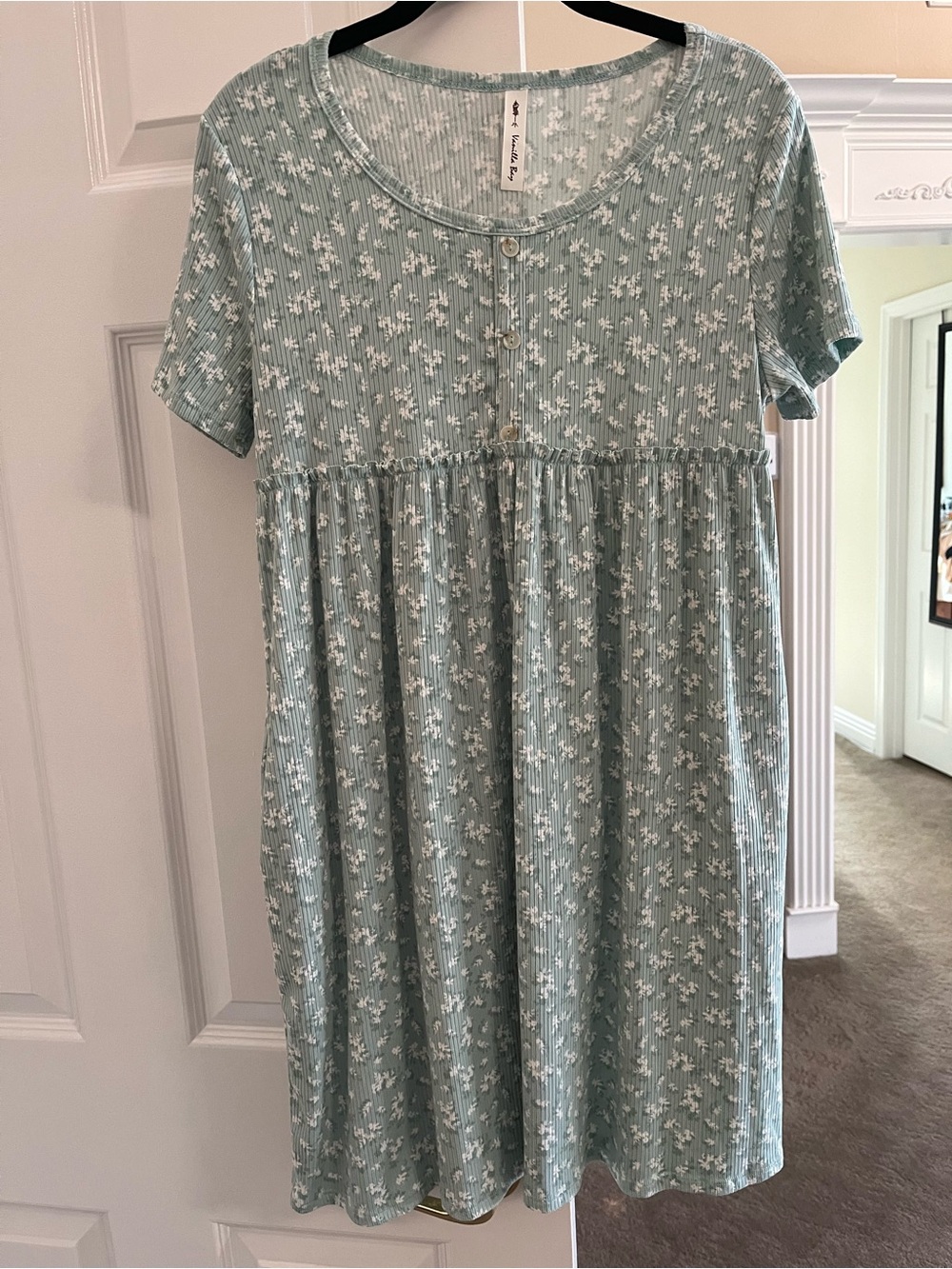 Vanilla Bay Sage Green Floral Dress with pockets